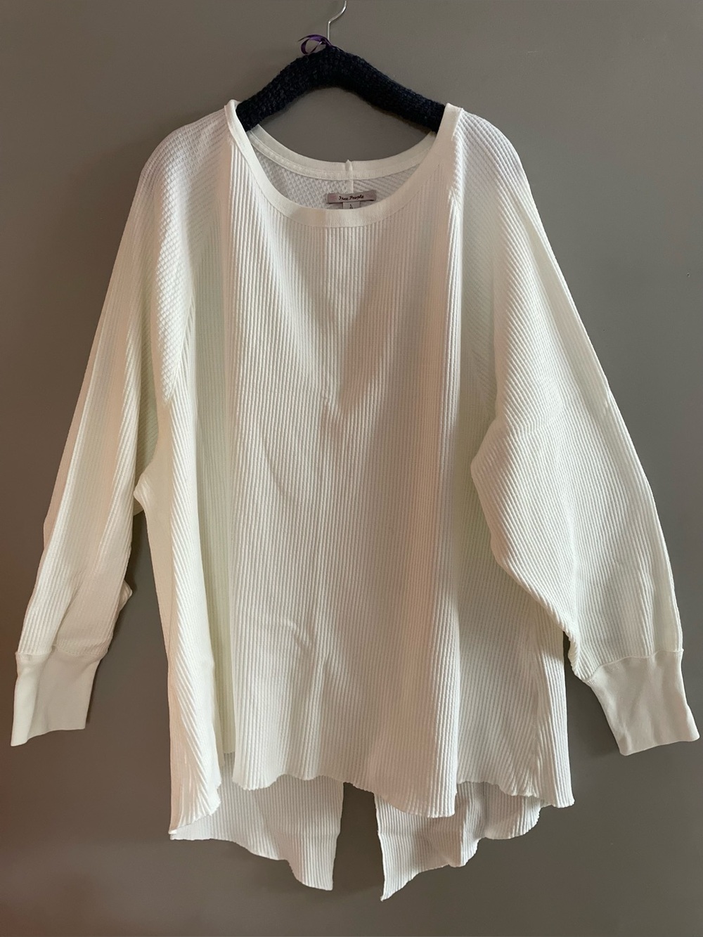 Free People Amelia Split Back Long Sleeve Cotton Blend Thermal Oversized Top L